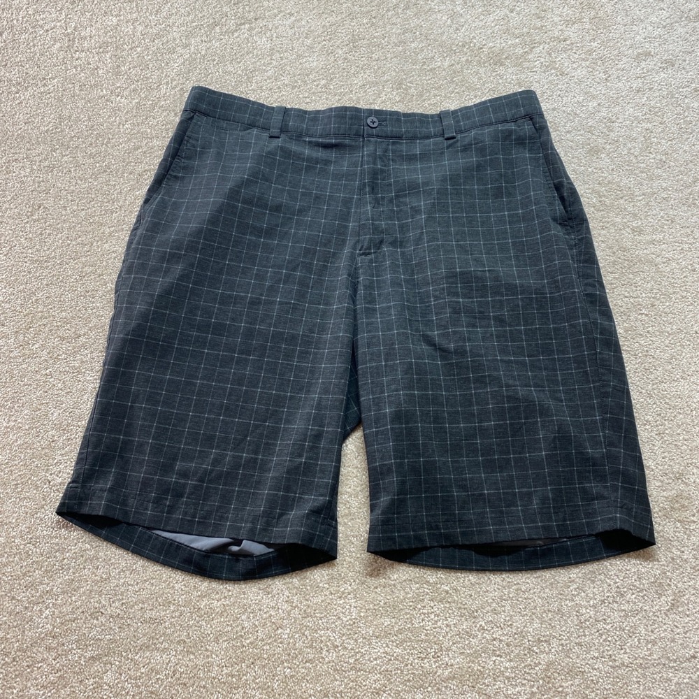 Nike Golf Tour Performance Dri Fit Shorts Mens 36 Plaid Gray Polyester Spandex